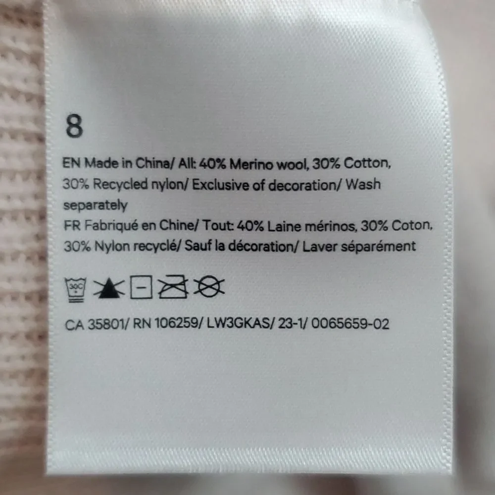 Lululemon Merino Wool Blend Ribbed Crew Neck Sweater Size 8 White Opal
